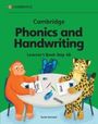 Text: "Cambridge Phonics and Handwriting Learner's Book Step 4B." Illustration: Ein Affe und ein Leopard malen an einem Tisch.