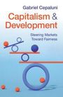 „Capitalism & Development: Steering Markets Toward Fairness“ von Gabriel Cepaluni. Abstrakte Balance-Illustration mit Kugeln.