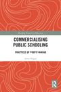 "Commercialising Public Schooling: Practices of Profit-Making" von Anna Hogan. Orangene Wellenmuster im Hintergrund.