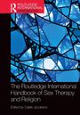 „The Routledge International Handbook of Sex Therapy and Religion“. Blaue geometrische Muster im Hintergrund.