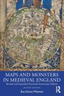 "MAPS AND MONSTERS IN MEDIEVAL ENGLAND" steht groß auf blauem Hintergrund. Darüber eine mittelalterliche Karte.