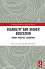 Titel: "Disability and Higher Education: Theory-Practice Coherence." Autoren: Tim Corcoran, Ben Whitburn. Abstrakte Muster als Hintergrund.