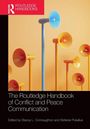 Titel: "The Routledge Handbook of Conflict and Peace Communication". Bunte Megafone ragen in die Luft auf gelbem Hintergrund.