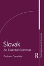 "Slovak: An Essential Grammar" von Graham Cansdale. Lila Hintergrund, schlichtes Design, seitlich "Routledge Essential Grammars".