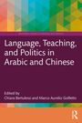 "Language, Teaching, and Politics in Arabic and Chinese." Bunte geometrische Muster oben und rechts.