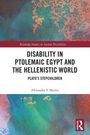 Text: "Disability in Ptolemaic Egypt and the Hellenistic World: Plato’s Stepchildren" von Alexandra F. Morris. Buntes Hintergrundmuster.