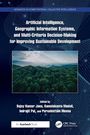Titel: Artificial Intelligence und GIS für nachhaltige Entwicklung. Hintergrund: Wald mit Bergen, Netzstruktur.
