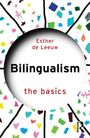 Text: "Esther de Leeuw, Bilingualism, the basics." Hintergrund: Bunte gemusterte Illustration mit einem Kreis in der Mitte.