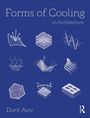 „Forms of Cooling in Architecture“, Dorit Aviv. Verschiedene grafische Darstellungen von Kühlmethoden auf blauem Hintergrund.