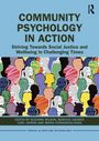 "Community Psychology in Action: Striving Towards Social Justice and Wellbeing in Challenging Times." Grafik von vielfältigen Silhouetten.