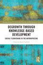 Text: "DEGROWTH THROUGH KNOWLEDGE-BASED DEVELOPMENT: SOCIAL FLOURISHING IN THE ANTHROPOCENE". Autor: Francisco Javier Carrillo. Aquarellartige, türkis-gelbe Muster mit einem Logo unten rechts.
