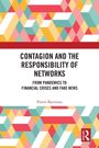 Text: "Contagion and the Responsibility of Networks" von Pietro Battiston. Buntes geometrisches Muster mit Dreiecken.