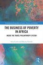 Buchtitel: "The Business of Poverty in Africa". Autoren: Amy Scarth, Marina Novelli. Abstraktes Hintergrunddesign.