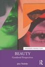 Text: "Beauty: Gendered Perspectives" von Jaita Talukdar. Farbige Collage mit Lippen und Auge, in grünen und orange Tönen.