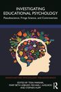 "INVESTIGATING EDUCATIONAL PSYCHOLOGY" zeigt Profil mit bunten Symbolen im Kopf, Untertitel über Pseudowissenschaft.