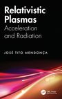 „Relativistic Plasmas: Acceleration and Radiation“, José Tito Mendonça. Abstrakte Lichtwellen, dunkler Hintergrund.