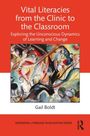 "Vital Literacies from the Clinic to the Classroom" von Gail Boldt. Abstrakte Illustration, rote und weiße Farbtöne.