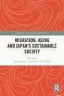 "MIGRATION, AGING AND JAPAN’S SUSTAINABLE SOCIETY", Herausgeber: Igor Saveliev und Natalie-Anne Hall, roter Hintergrund mit Linien.
