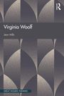 "Virginia Woolf" von Jean Mills, Routledge-Logo. Hintergrund mit geometrischem Muster aus Halbkreisen in Grau und Beige.