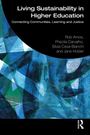 Titel: "Living Sustainability in Higher Education"; Autoren: Rob Amos, Priscila Carvalho, Silvia Cesa-Bianchi, Jane Holder. Abstrakte, blaue Kunst.