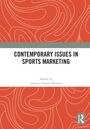 "CONTEMPORARY ISSUES IN SPORTS MARKETING" in Schwarz auf Weiß, roter Hintergrund mit weißen Linien.