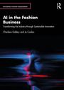 "AI in the Fashion Business" zeigt ein Gesicht mit blauen und roten Lichteffekten, Titel oben, Personen unten.