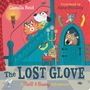 "Camilla Reid", "Illustrated by Kate Hindley", "The Lost Glove", "A Nell & Beany Adventure". Eine Illustration mit tierischen Charakteren auf einer Treppe.