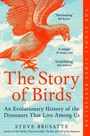 "The Story of Birds" von Steve Brusatte, Cover in Rot und Blau, Vogelillustration, The Sunday Times Bestseller.
