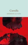 Titel: „Carmilla“. Autor: Sheridan Le Fanu. Illustration zeigt zwei Gesichter auf rotem Hintergrund.
