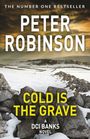 Titel: "Cold is the Grave" von Peter Robinson. Schneebedeckte Landschaft mit Steinen im Vordergrund.