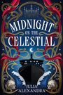 Text: "Midnight on the Celestial", "Julia Alexandra".  
Illustration: Ein Schiff vor einem Nachthimmel, rote Vorhänge, Totenköpfe.