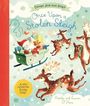 „Once Upon a Stolen Sleigh“ in blauer Schrift, Santa im Schlitten mit Geschenken, gezogen von Rentieren.