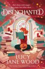 "Disenchanted", rote Vorhänge, schwebende Bücher, sitzende Frau lesend, rote Haare, Katze, ein Fenster mit Rosenmuster.