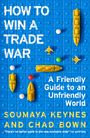 "HOW TO WIN A TRADE WAR" in Weiß auf blauer Spielfeld-Optik mit gelben Schiffen und Flugzeugen, Bälle als Treffer.