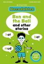 „Ben and the Ball and other stories“, Illustration eines Jungen mit Ball, Wörter: „hat“, „bat“, „mud“.