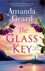„The Glass Key“ von Amanda Geard. Farbenfrohe Landschaft im Sonnenuntergang, mit Blumen, See und Leuchtturm.