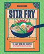 "STIR FRY", "80 Easy Stir Fry Recipes", Illustration von einer Pfanne mit Speisen, grüner Hintergrund mit Mustern.