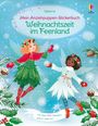"Mein Anziehpuppen-Stickerbuch: Weihnachtszeit im Feenland. Mit über 330 Stickern, davon viele mit Glitzer." Zwei Feen in Winterkleidung.