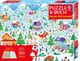 "Puzzle & Buch: Bunte Winterwelt. Enthält ein Labyrinthe-Buch und ein Puzzle mit 300 Teilen." Eine winterliche Illustration mit Spielszene.