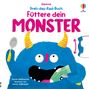 Titel: "Dreh-das-Rad-Buch: Füttere dein MONSTER".  
Illustration: Blaues Monster mit gelben Hörnern und Löffel.