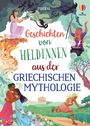 "Geschichten von Heldinnen aus der griechischen Mythologie." Illustrationen von Frauen, Natur und mythologischen Elementen.