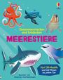 "Zusammenstecken und Entdecken MEERESTIERE" und "fünf 3D-Modelle und viel Wissen zu jedem Tier." Eine bunte Illustration von Meerestieren.