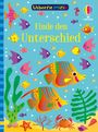 Text: "Finde den Unterschied", "Usborne minis". Illustration mit bunten Fischen, Seepflanzen, einem Krebs und einem Seepferdchen.