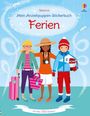 "Mein Anziehpuppen-Stickerbuch: Ferien" und "mit über 250 Stickern". Drei Kinder, eins mit Strand-Outfit, eins winterlich.