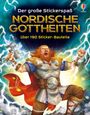 Text: "Der große Stickerspaß NORDISCHE GÖTTHETEN über 190 Sticker-Bauteile." Ein Wikinger mit Hammer und Blitzen, dynamisch posierend.