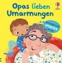 "Opas lieben Umarmungen" steht oben, ein Junge umarmt einen älteren Mann, beide lächeln, fröhliche Farben.