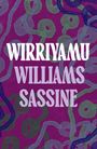"Wirriyamu Williams Sassine" in kunstvoller, geschwungener Schrift auf lila Hintergrund mit grünen und blauen Mustern.