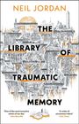 "Neil Jordan, The Library of Traumatic Memory." Illustration einer fantasievollen Stadt mit Kuppeln und Türmen in Schwarz-Orange.