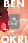 „THE FREEDOM ARTIST“ in der Mitte, oben „BEN“ mit Rezension. Illustration mit Stuhl und abstrakten Formen in Rot- und Orangetönen.