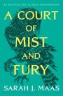 „A Court of Mist and Fury“ von Sarah J. Maas steht in gelber Schrift. Ein stilisierter Vogel ist abgebildet.